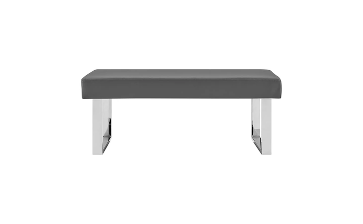 LCAMBEGRBCH  AMANDA CONTEMPORARY DINING BENCH IN GRAY FAUX LEATHER AND CHROME FINISH