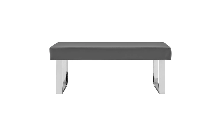 LCAMBEGRBCH AMANDA CONTEMPORARY DINING BENCH IN GRAY FAUX LEATHER AND CHROME FINISH ARMEN LIVING  LCAMBEGRBCH
