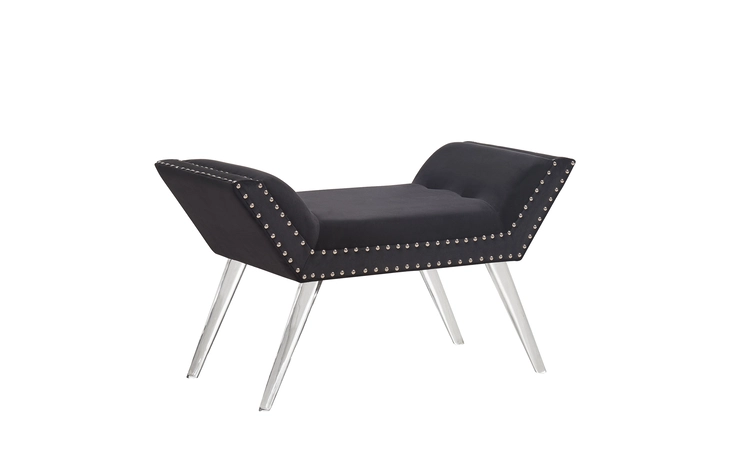 LCSIBEBL SILAS OTTOMAN BENCH IN BLACK TUFTED VELVET WITH NAILHEAD TRIM AND ACRYLIC LEGS ARMEN LIVING  LCSIBEBL