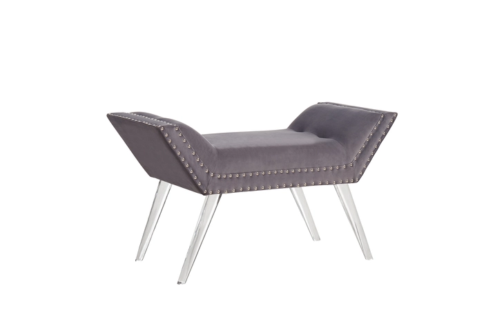 LCSIBEGRAY SILAS OTTOMAN BENCH IN GRAY TUFTED VELVET WITH NAILHEAD TRIM AND ACRYLIC LEGS ARMEN LIVING  LCSIBEGRAY