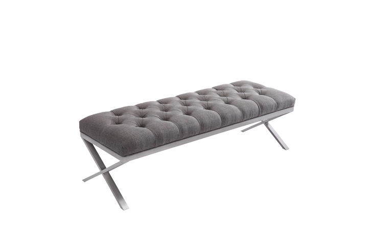 LCMIBEGR MILO BENCH IN BRUSHED STAINLESS STEEL FINISH WITH GRAY FABRIC ARMEN LIVING  LCMIBEGR