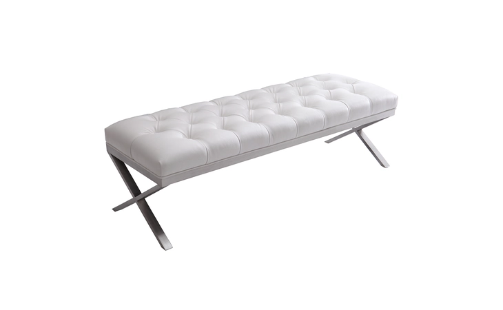 LCMIBEWH MILO BENCH IN BRUSHED STAINLESS STEEL FINISH WITH WHITE PU ARMEN LIVING  LCMIBEWH