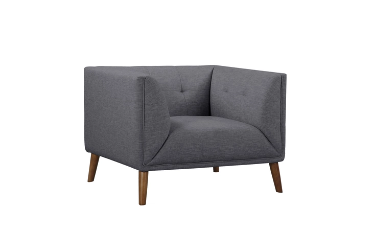 LCHU1DG  HUDSON MID-CENTURY BUTTON-TUFTED CHAIR IN DARK GRAY LINEN AND WALNUT LEGS