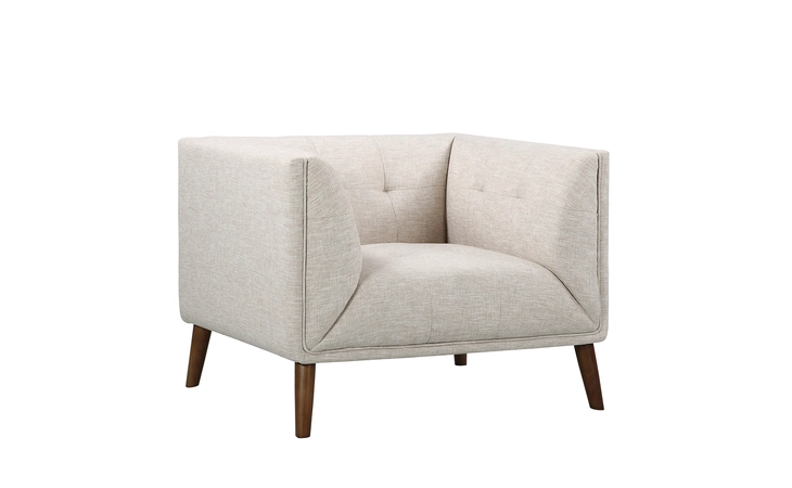 LCHU1BE HUDSON MID-CENTURY BUTTON-TUFTED CHAIR IN BEIGE LINEN AND WALNUT LEGS ARMEN LIVING  LCHU1BE