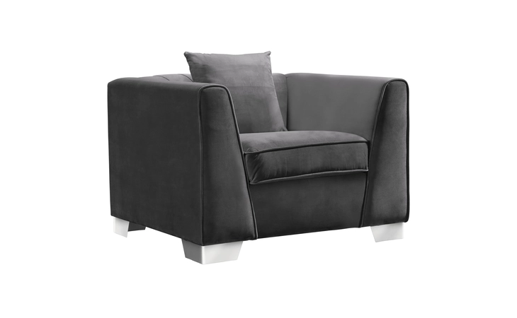LCCM1GR  CAMBRIDGE CONTEMPORARY SOFA CHAIR IN BRUSHED STAINLESS STEEL AND DARK GRAY VELVET