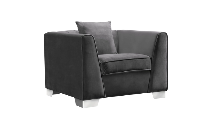 LCCM1GR CAMBRIDGE CONTEMPORARY SOFA CHAIR IN BRUSHED STAINLESS STEEL AND DARK GRAY VELVET ARMEN LIVING  LCCM1GR