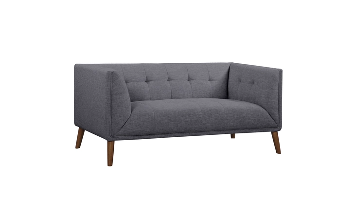 LCHU2DG  HUDSON MID-CENTURY BUTTON-TUFTED LOVESEAT IN DARK GRAY LINEN AND WALNUT LEGS