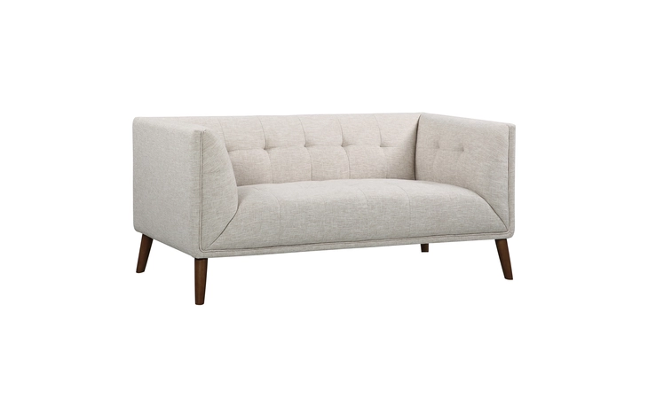 LCHU2BE HUDSON MID-CENTURY BUTTON-TUFTED LOVESEAT IN BEIGE LINEN AND WALNUT LEGS ARMEN LIVING  LCHU2BE