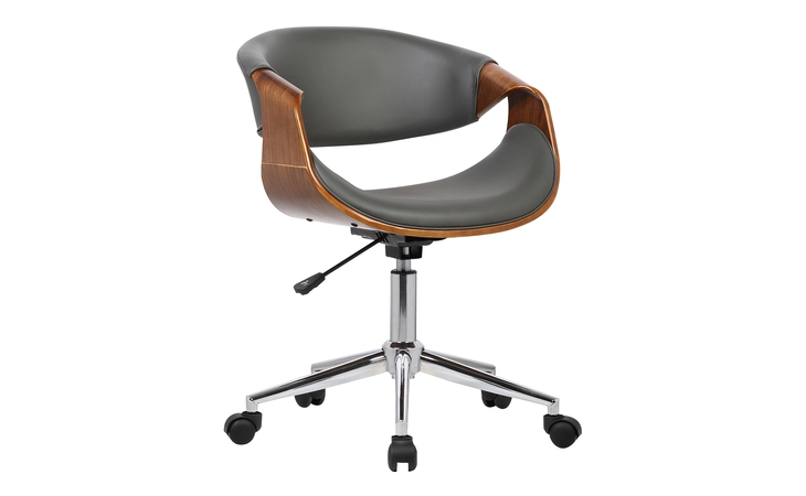 LCGEOFCHGREY  GENEVA MID-CENTURY OFFICE CHAIR IN CHROME FINISH WITH GRAY FAUX LEATHER AND WALNUT VENEER ARMS