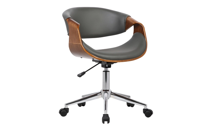 LCGEOFCHGREY GENEVA MID-CENTURY OFFICE CHAIR IN CHROME FINISH WITH GRAY FAUX LEATHER AND WALNUT VENEER ARMS ARMEN LIVING  LCGEOFCHGREY