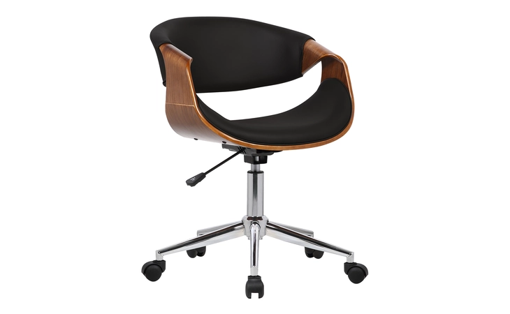 LCGEOFCHBLACK  GENEVA MID-CENTURY OFFICE CHAIR IN CHROME FINISH WITH BLACK FAUX LEATHER AND WALNUT VENEER ARMS