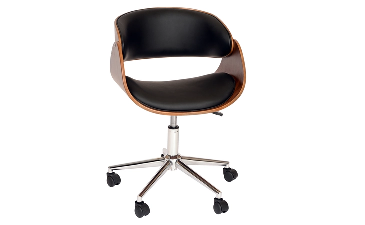 LCJUOFCHBL  JULIAN MODERN OFFICE CHAIR IN CHROME FINISH WITH BLACK FAUX LEATHER AND WALNUT VENEER BACK