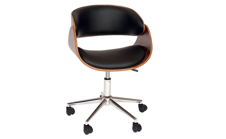 LCJUOFCHBL JULIAN MODERN OFFICE CHAIR IN CHROME FINISH WITH BLACK FAUX LEATHER AND WALNUT VENEER BACK ARMEN LIVING  LCJUOFCHBL