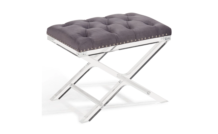 LCCOOTGRAY CODY MODERN AND CONTEMPORARY TUFTED OTTOMAN IN GRAY VELVET WITH ACRYLIC LEGS ARMEN LIVING  LCCOOTGRAY
