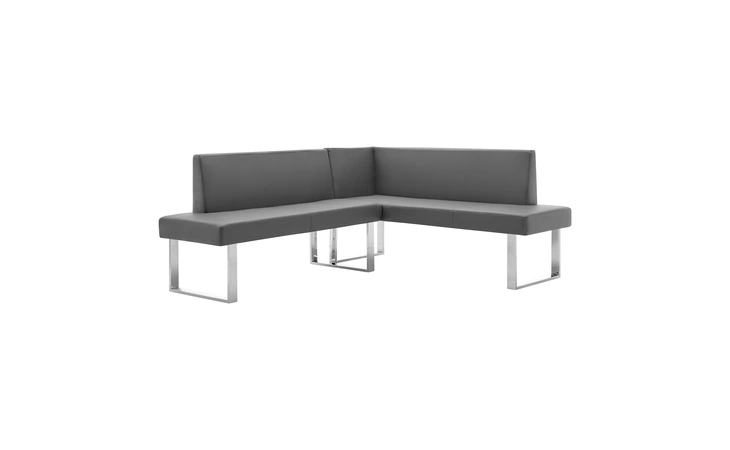 LCAMCOGRSF AMANDA CONTEMPORARY NOOK CORNER DINING BENCH IN GRAY FAUX LEATHER AND CHROME FINISH ARMEN LIVING  LCAMCOGRSF