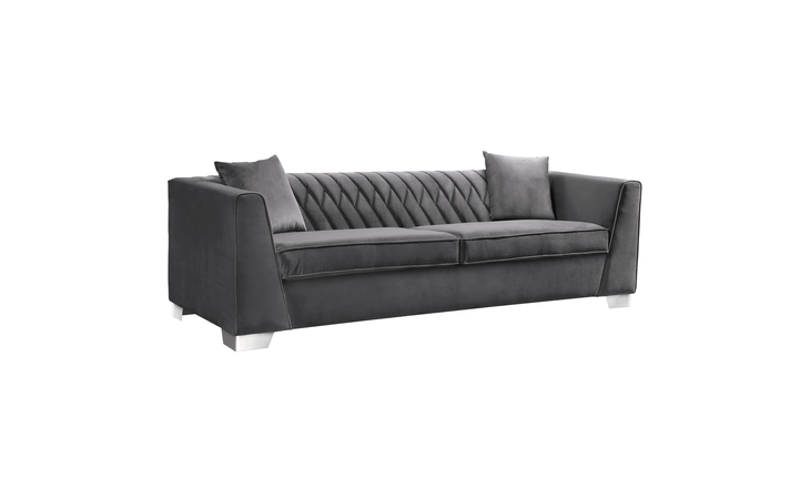 LCCM3GR  CAMBRIDGE CONTEMPORARY SOFA IN BRUSHED STAINLESS STEEL AND DARK GRAY VELVET