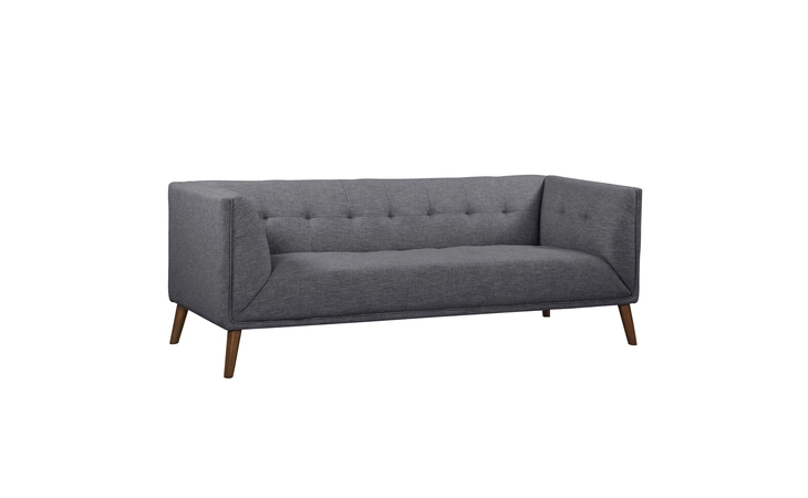 LCHU3DG  HUDSON MID-CENTURY BUTTON-TUFTED SOFA IN DARK GRAY LINEN AND WALNUT LEGS