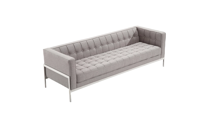 LCAN3GR  ANDRE CONTEMPORARY SOFA IN GRAY TWEED AND STAINLESS STEEL