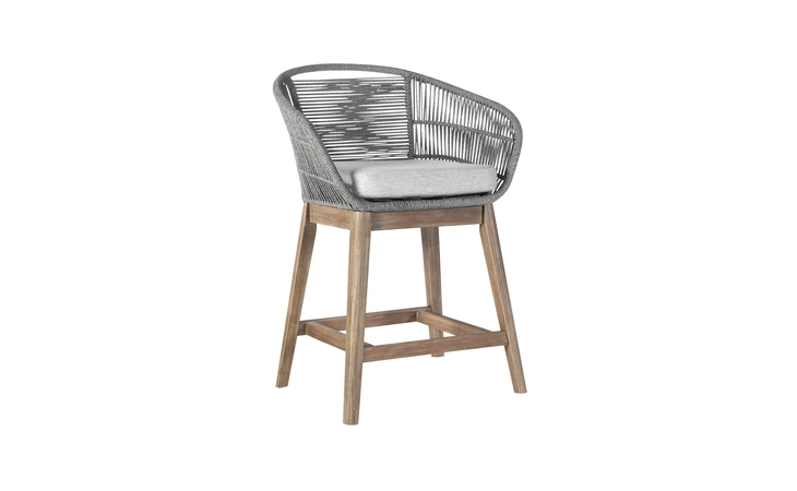 LCTFBAGRTK26 TUTTI FRUTTI INDOOR OUTDOOR COUNTER HEIGHT BAR STOOL IN AGED TEAK WOOD WITH GRAY ROPE ARMEN LIVING  LCTFBAGRTK26