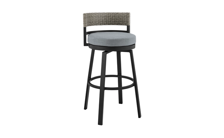 LCECBAGR30 ENCINITAS OUTDOOR PATIO SWIVEL BAR STOOL IN ALUMINUM AND WICKER WITH GRAY CUSHIONS ARMEN LIVING  LCECBAGR30