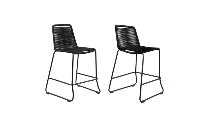 LCSTBABLBLK26 SHASTA 26 OUTDOOR METAL AND BLACK ROPE STACKABLE COUNTER STOOL - SET OF 2 ARMEN LIVING  LCSTBABLBLK26