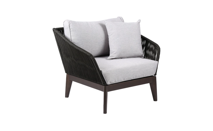 LCATCHWDDK  ATHOS INDOOR OUTDOOR CLUB CHAIR IN DARK EUCALYPTUS WOOD WITH CHARCOAL ROPE AND GRAY CUSHIONS