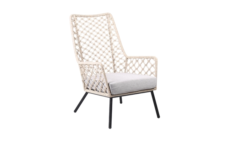 LCMPCHNAT  MARCO INDOOR OUTDOOR STEEL LOUNGE CHAIR WITH NATURAL SPRINGS ROPE AND GRAY CUSHION