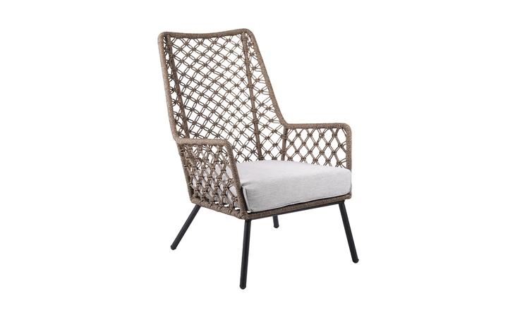 LCMPCHTRU  MARCO INDOOR OUTDOOR STEEL LOUNGE CHAIR WITH TRUFFLE ROPE AND GRAY CUSHION