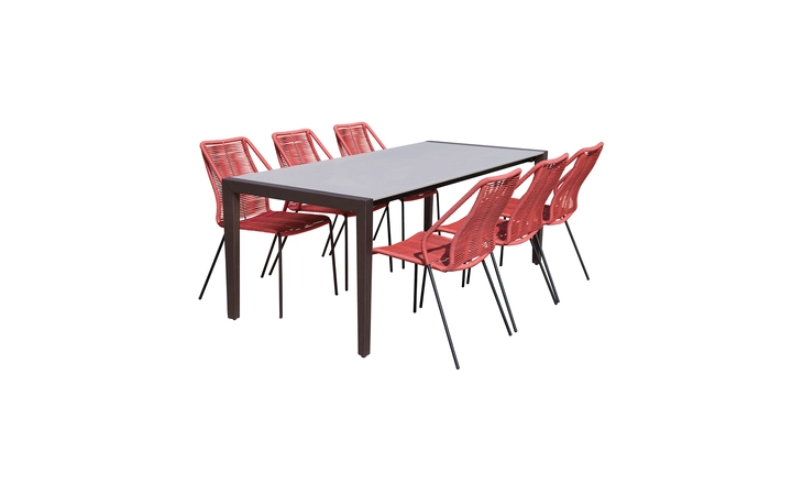 SETFLDIDK7CPBRK FINELINE AND CLIP INDOOR OUTDOOR 7 PIECE DINING SET IN DARK EUCALYPTUS WOOD WITH SUPERSTONE AND BRICK RED ROPE ARMEN LIVING  SETFLDIDK7CPBRK