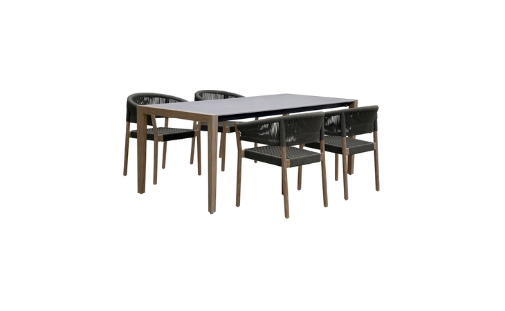 SETFLDILT5DOCH FINELINE AND DORIS INDOOR OUTDOOR 5 PIECE DINING SET IN LIGHT EUCALYPTUS WOOD WITH SUPERSTONE WITH CHARCOAL ROPE ARMEN LIVING  SETFLDILT5DOCH