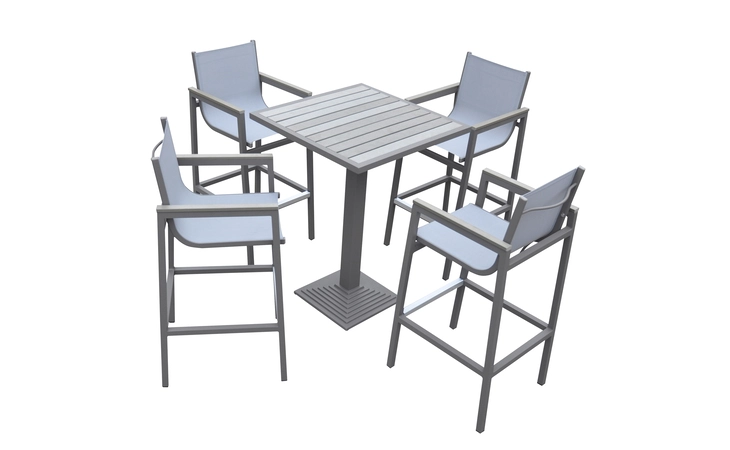 SETODMABTGR  MARINA OUTDOOR PATIO SET GRAY FINISH AND GRAY WOOD TOP (TABLE WITH 4 BARSTOOLS)