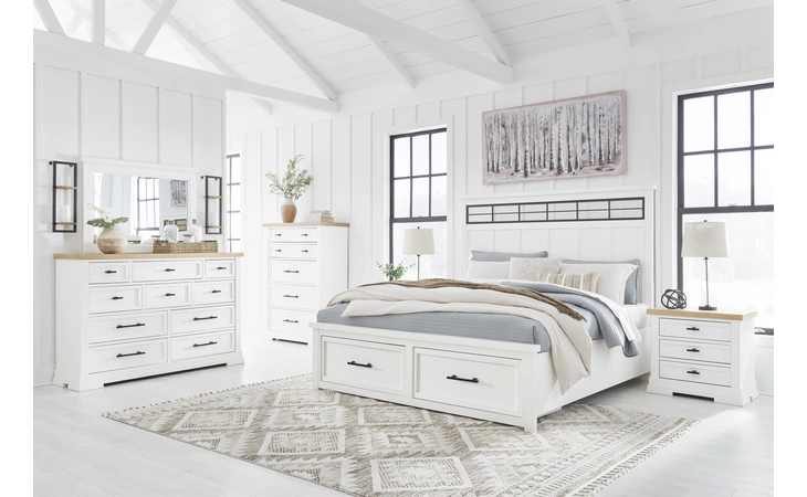 Ashbryn QUEEN PANEL HEADBOARD ASHLEY White/Natural B844-57