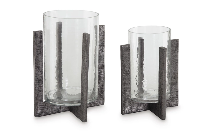 Garekton CANDLE HOLDER SET (2/CN) ASHLEY Clear/Pewter Finish A2000591