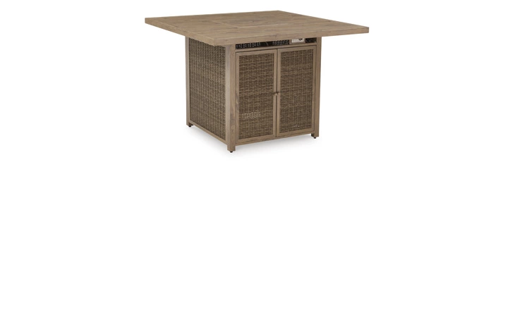 Walton Bridge SQUARE BAR TABLE W/FIRE PIT ASHLEY Driftwood P749-665