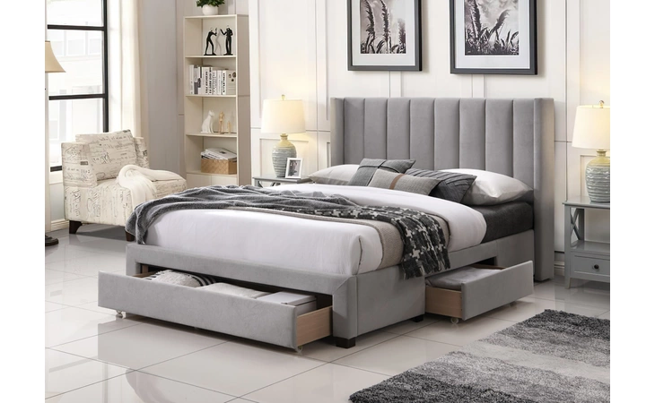 8950L|HB|LGREY Platform QUEEN BED - 24-5 LIGHT GREY BED (NO BOX SPRING REQUIRED)