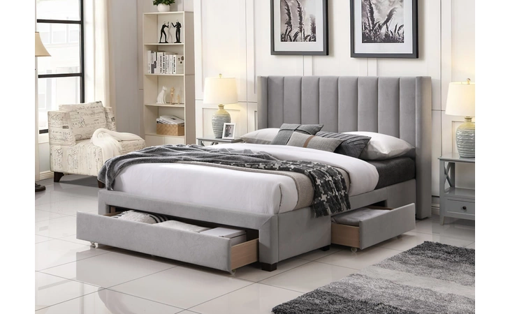 Platform QUEEN STORAGE BED - LIGHT GREY (NO BOX SPRING REQUIRED) EXACT  8950L|HB|LGREY