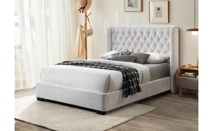 9374|QHB|34_4 Platform CREAM BED (NO BOX SPRING REQUIRED)