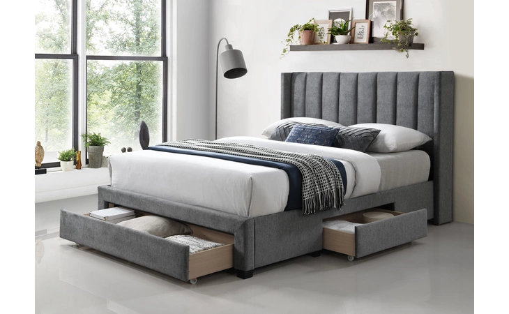 8950KL|HBD|GREY Platform KING BED - 24-4 GREY BED (NO BOX SPRING REQUIRED)