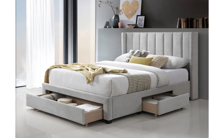 Platform KING STORAGE BED - LIGHT GREY (NO BOX SPRING REQUIRED) EXACT  8950KL|HB|LGREY
