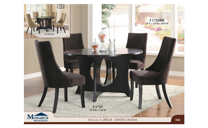 I1726BR DARK BROWN VELVET 40H SIDE CHAIR 2PCS PER CARTONPAGE46 MONARCH SPECIALTIES  I1726BR