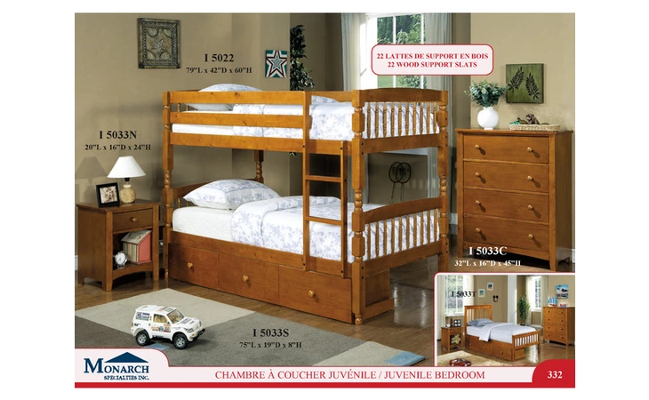 I5022  DISTRESS PINE SOLID WOOD TWIN TWIN BUNKBED WITH LADDER 
 PG332