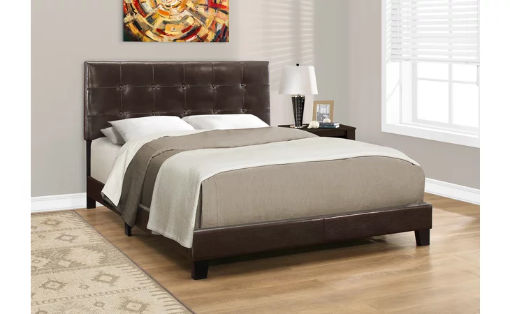 I5922Q  BED - QUEEN SIZE / DARK BROWN LEATHER-LOOK