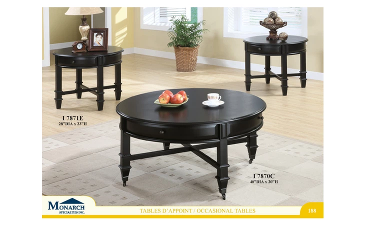 I7870C  BLACK SOLID TOP ROUND COFFEE TABLE ON CASTORS 
 PG188