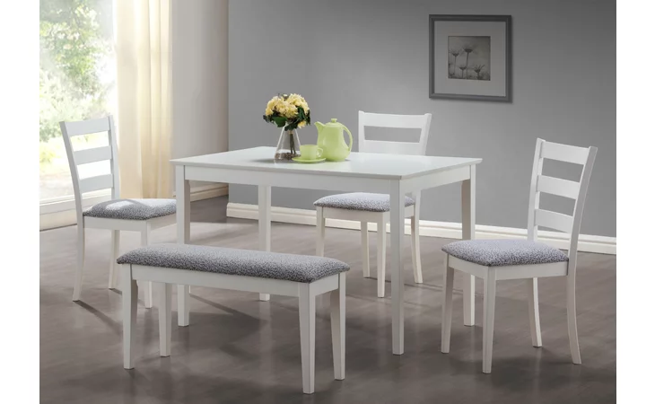 I1210  DINING SET - 5PCS SET - WHITE BENCH AND 3 SIDE CHAIRS