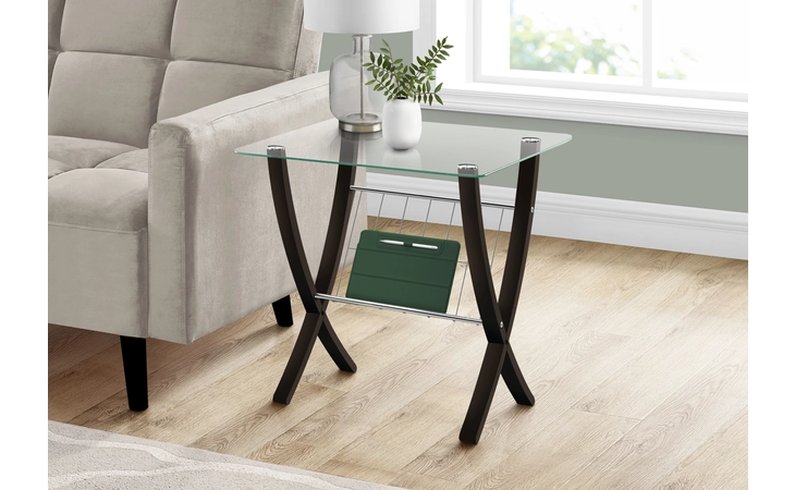 I3021  ACCENT TABLE - ESPRESSO BENTWOOD WITH TEMPERED GLASS
