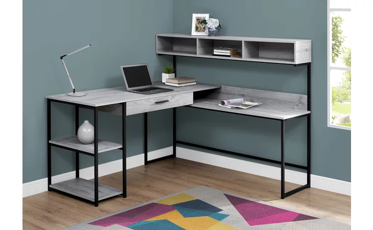 I7160 COMPUTER DESK - GREY / BLACK METAL CORNER MONARCH SPECIALTIES  I7160
