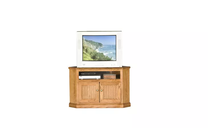 47730  41 CORNER ENTERTAINMENT CONSOLE, (CORNER OUT 29), 2 BEAD BOARD DOORS, DECORATIVE MOLDING, PLAIN BASE*GLASS*NG*FINSISH*CC, DK, LT, MD, SO, UN, CR, CM