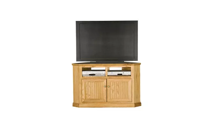 47738  50 CORNER ENTERTAINMENT CONSOLE, (CORNER OUT 35 1 2), 2 BEAD BOARD DOORS, DECORATIVE MOLDING, PLAIN BASE*GLASS*NG*FINSISH*CC, DK, LT, MD, SO, UN, CR, CM