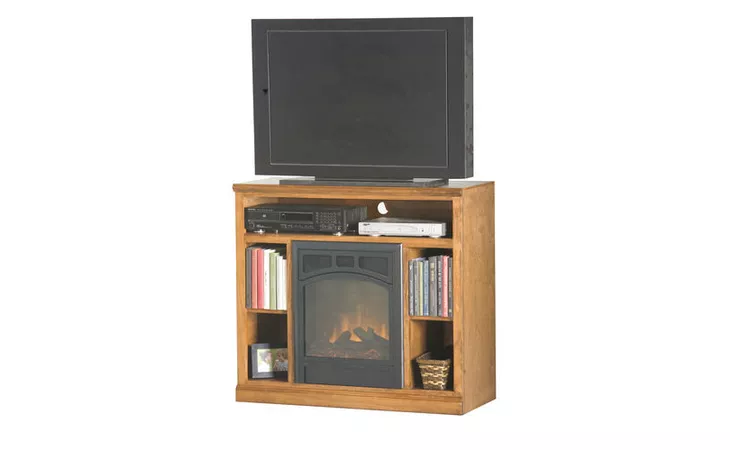  39 ENTERTAINMENT CONSOLE WITH FIREPLACE, BOOKCASE SIDES, 2 FIXED SHELVES, OPEN STORAGE ABOVE FIREPLACE, PLAIN BASE*GLASS*NG*FINSISH*BK, CC, CO, CM, CR, EC, GO, HG, IV, SW, UN, WH EAGLE  52539