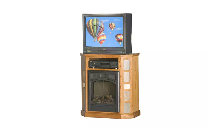  33 ENTERTAINMENT CONSOLE WITH FIREPLACE, OPEN STORAGE ABOVE FIREPLACE, TILED SIDES, PLAIN BASE*GLASS*NG*FINSISH*CC, DK, LT, MD, SO, UN, CR, CM EAGLE  53524